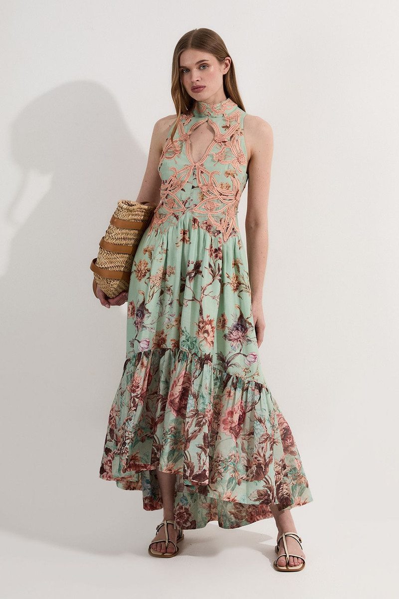 Floral Applique Lace Maxi Dress 1