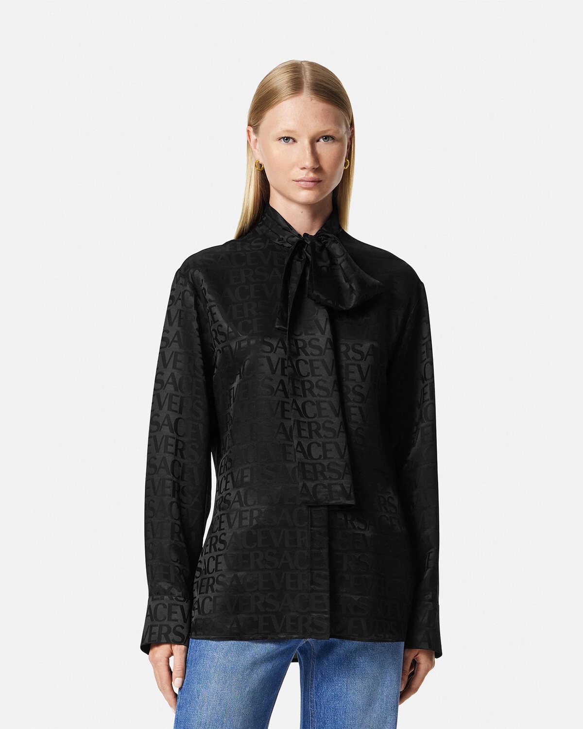 Versace Allover Scarf-Tie Shirt - 4