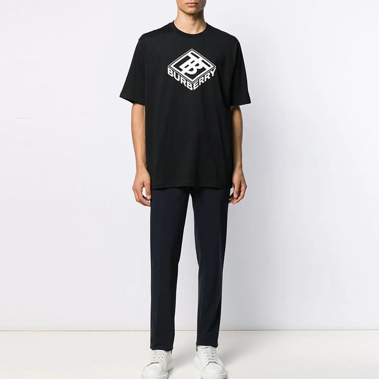 Men's Burberry Logo Graphic Cotton Tshirt Printing Short Sleeve Black 80218311 - 3