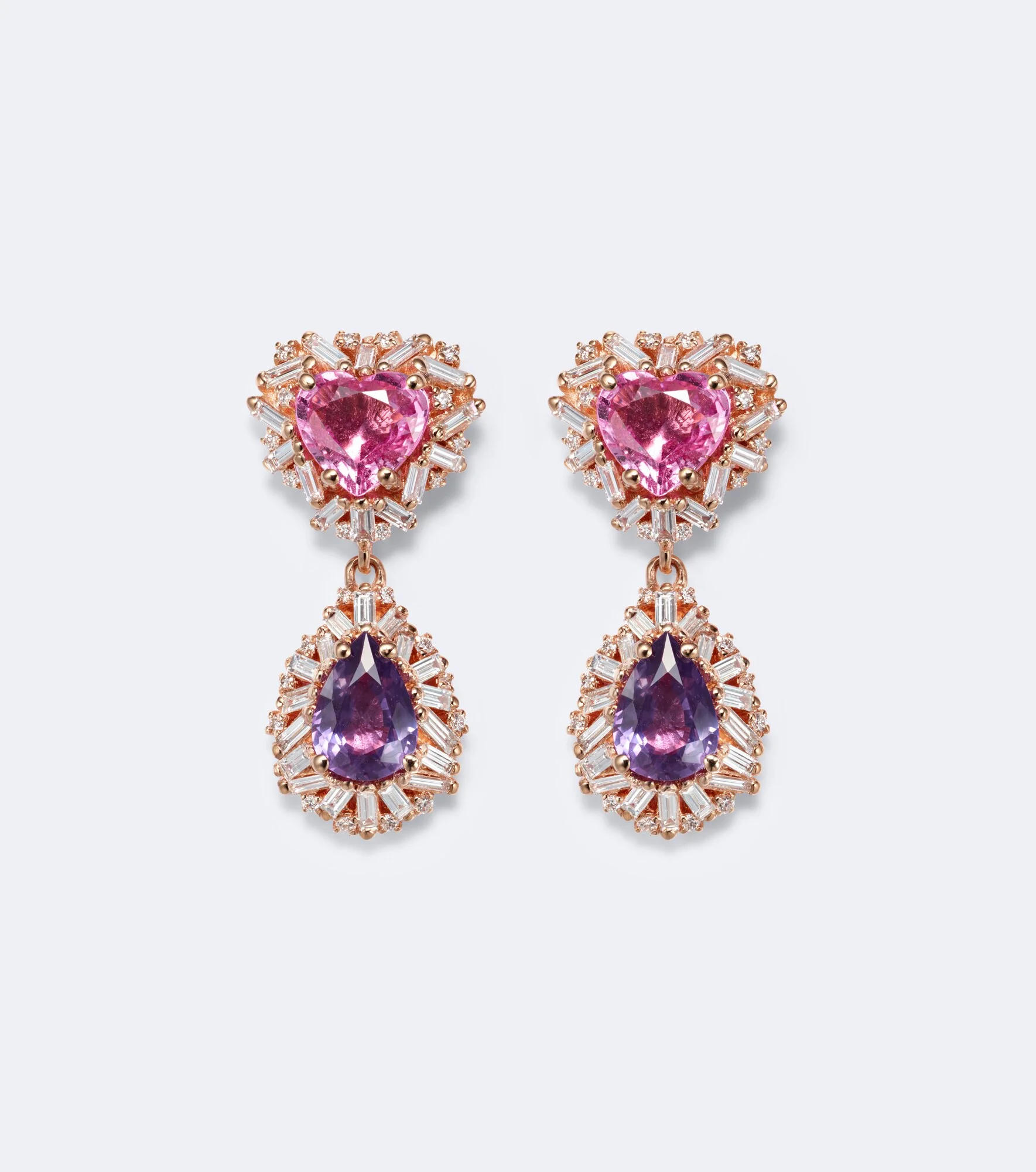 18kt rose gold drop earrings with sapphires and diamonds - 1