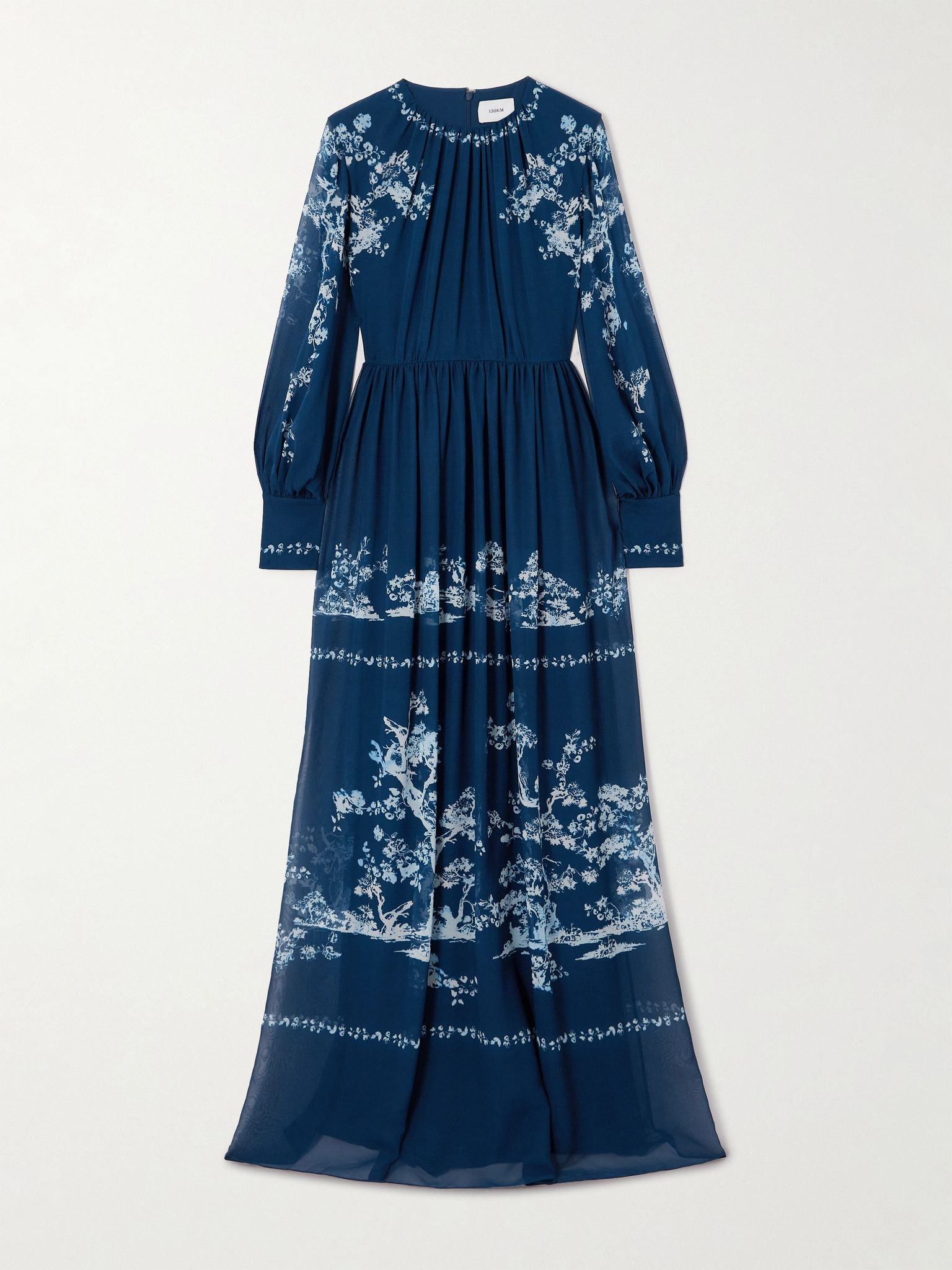 Printed silk-voile gown Navy - 1