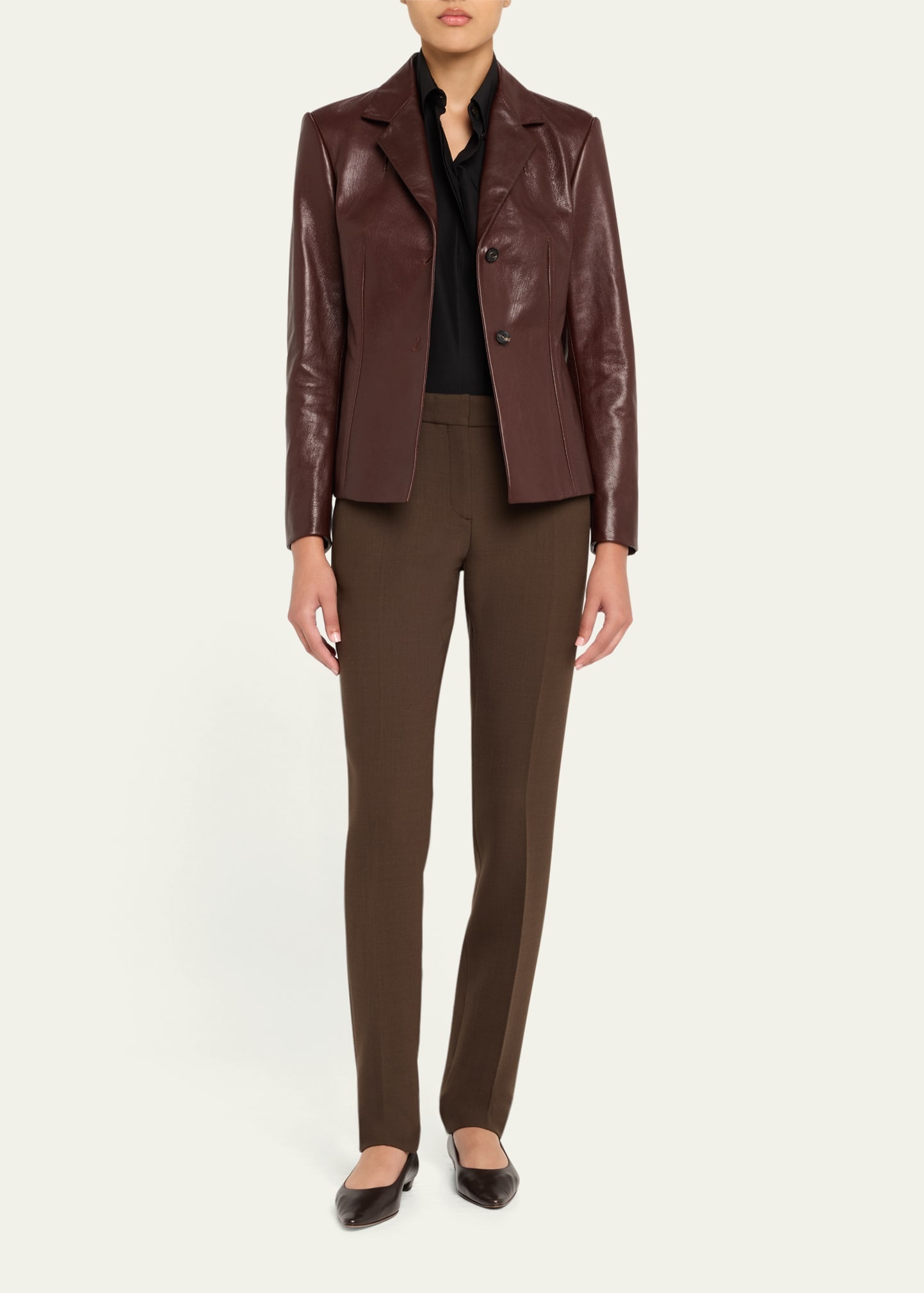 Shiny Leather Single-Breasted Blazer Jacket - 2