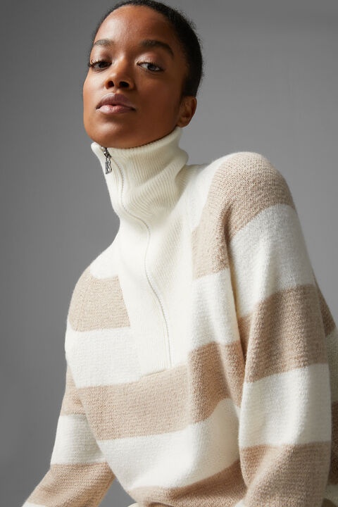 Dora half-zippered knit sweater in Off-white/Beige - 4