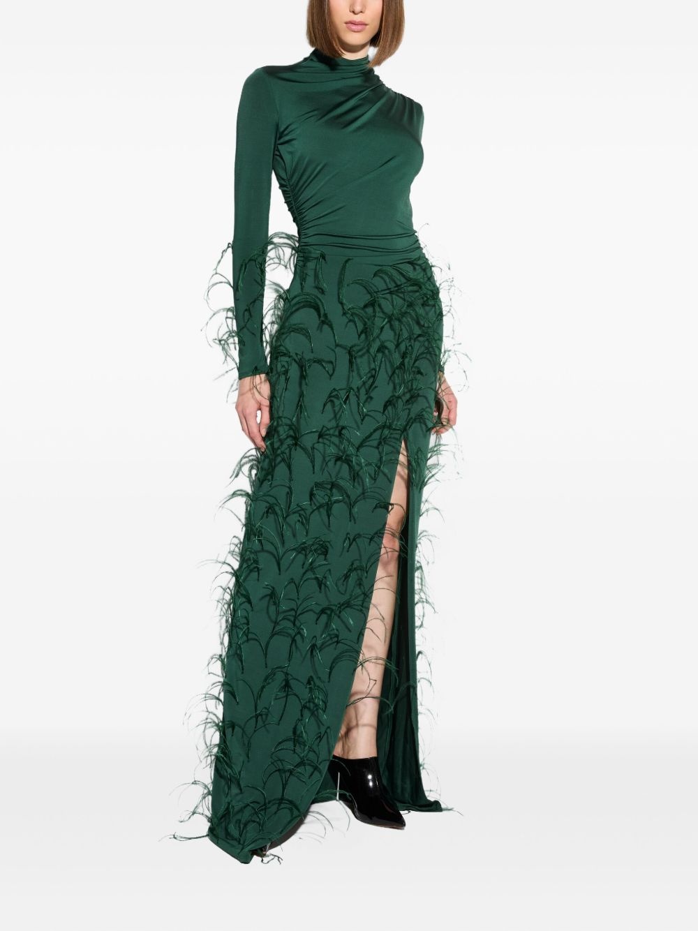 feathers-embellished jersey maxi dress - 2