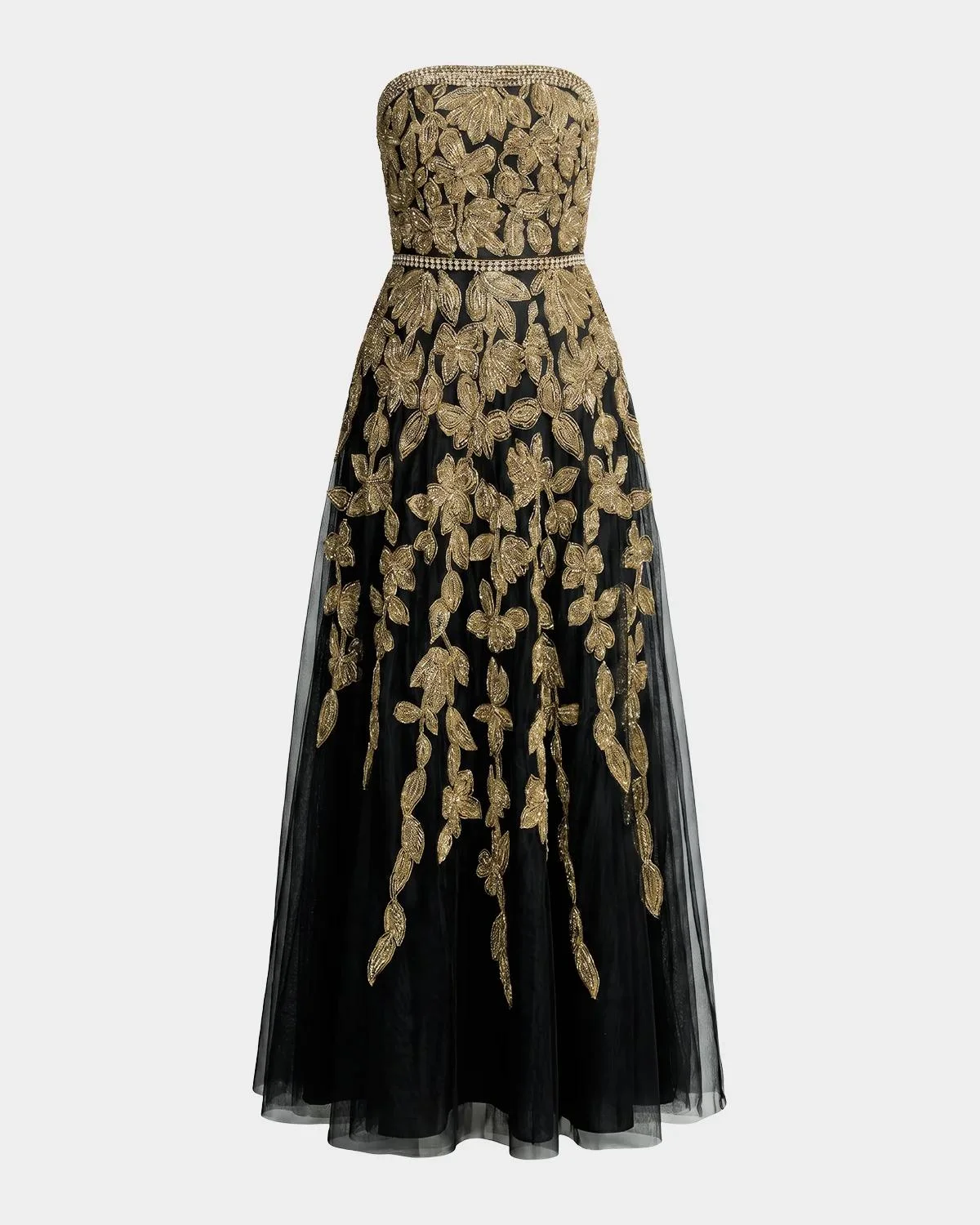 Floral Embellished Mesh Strapless A-Line Gown - 1
