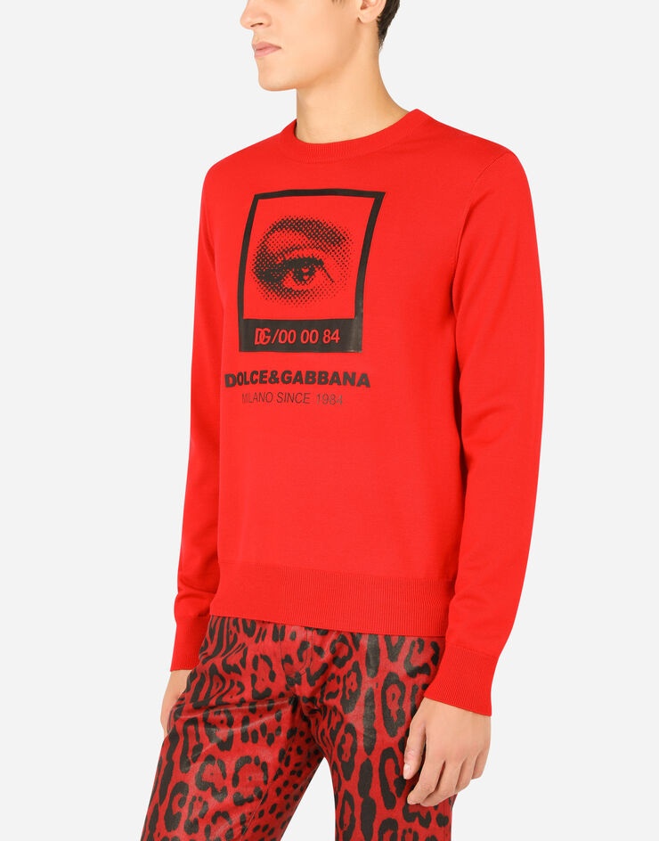 Wool round-neck sweater with intarsia and print - 4