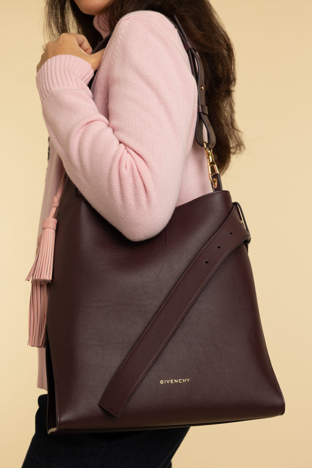 Medium Belted Hobo Bag - Burgundy - 2