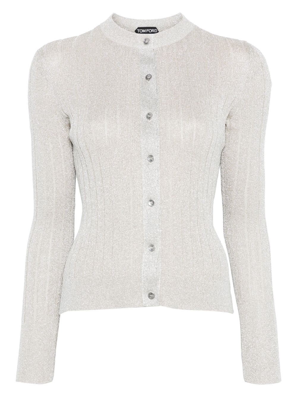 lurex-detail ribbed cardigan - 1