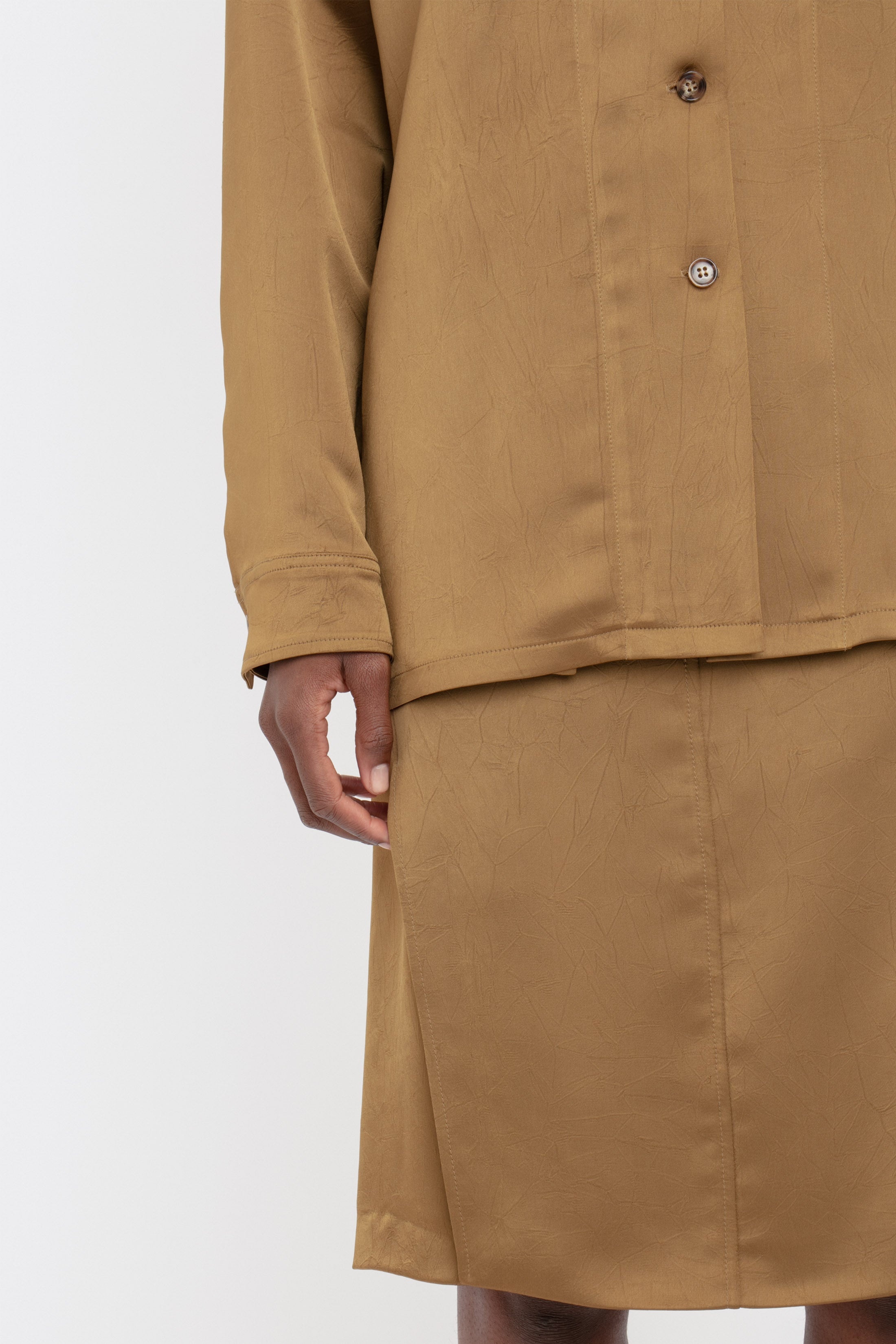 Backless Patch Pocket Shirt In Tawny Brown - 6