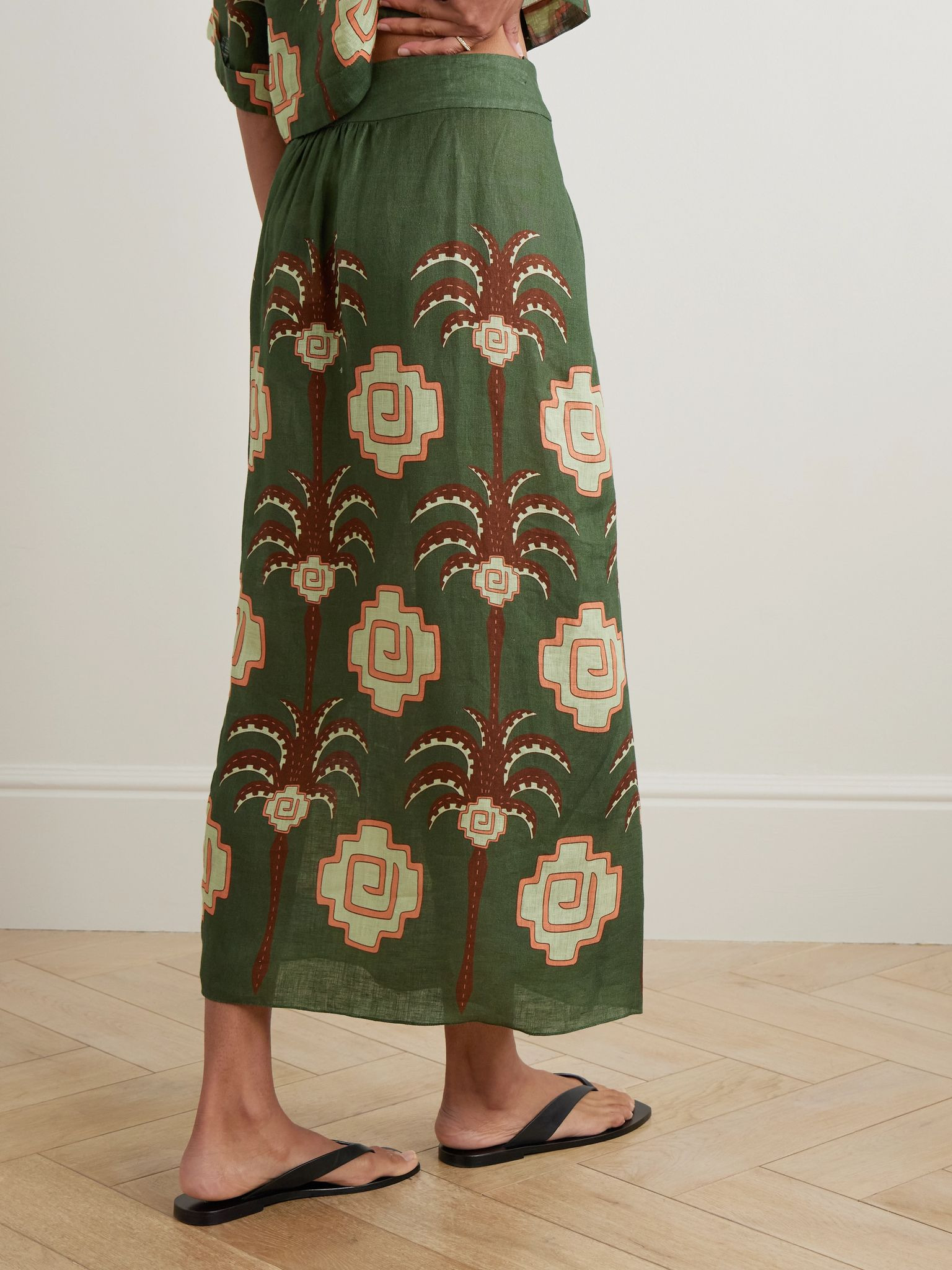 Amazon Echoes printed linen midi wrap skirt Green - 3