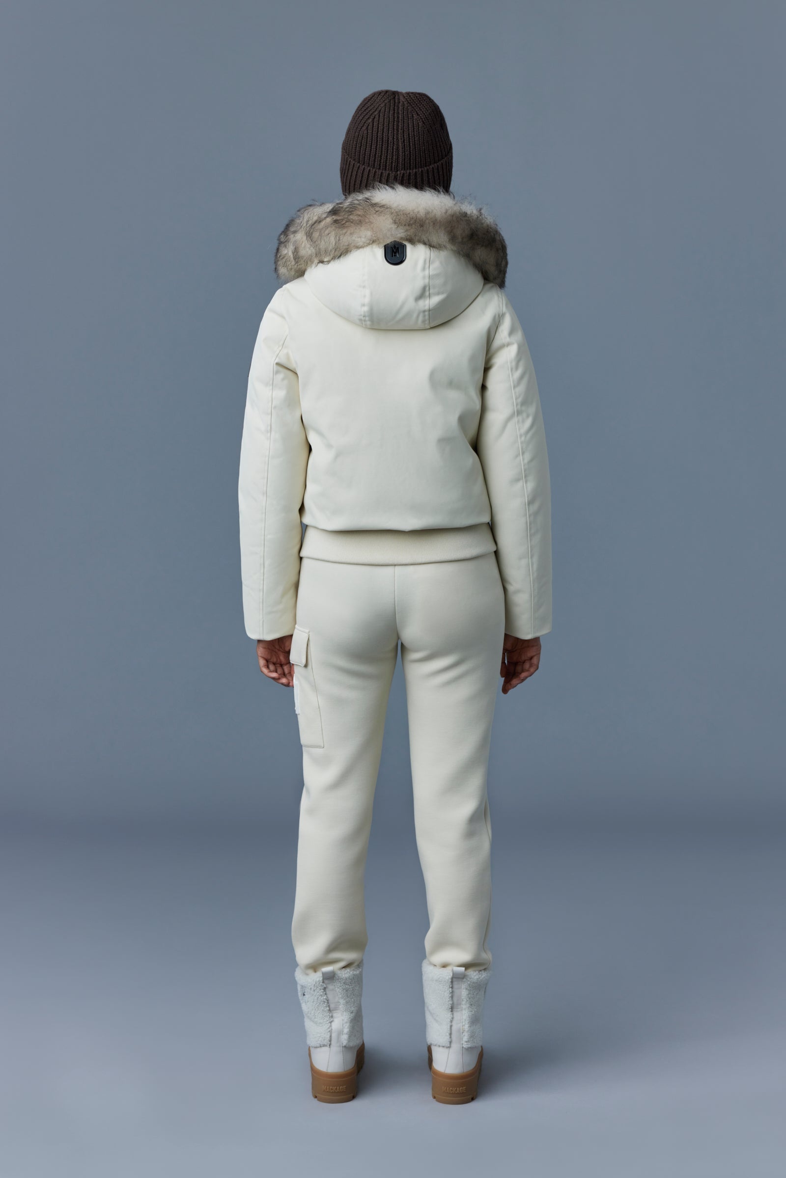 CORY Twill down bomber with removable hood and sheepskin trim for ladies - 4