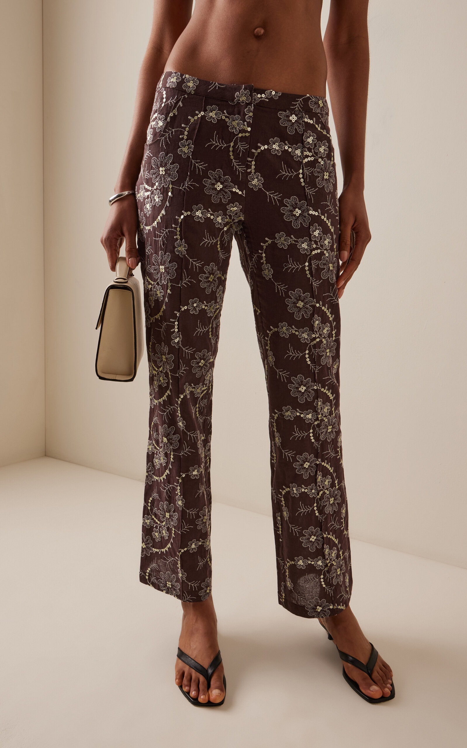 Cera Embroidered Straight-Leg Pants brown - 3