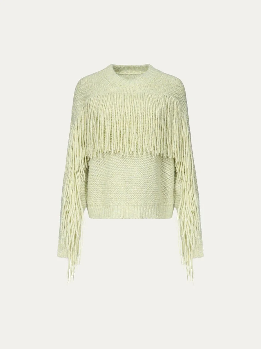 x Henry Zankov Cornelia Fringed Shimmer-Knit Sweater - 1