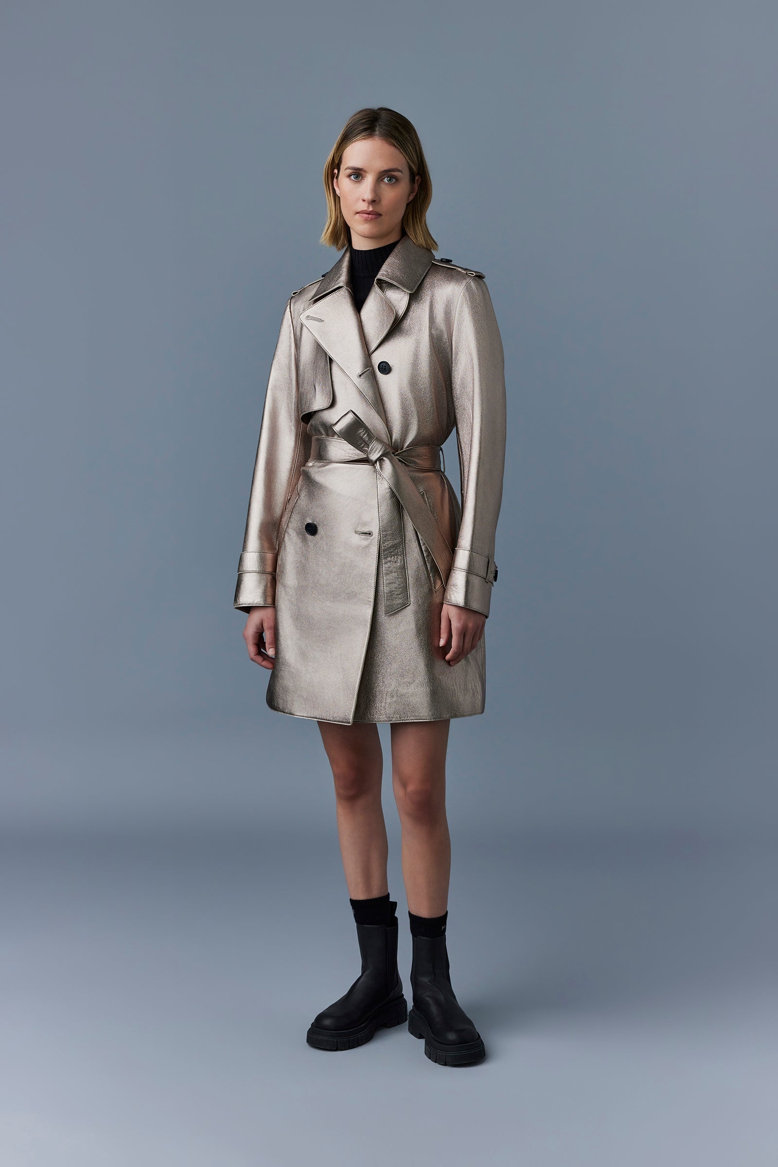 MELY Long Leather Trench Coat - 2