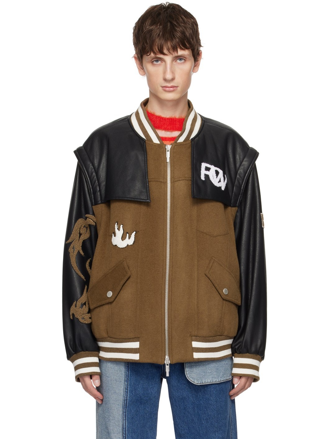 FENG CHEN WANG Brown & Black 'Phoenix' Bomber Jacket | REVERSIBLE