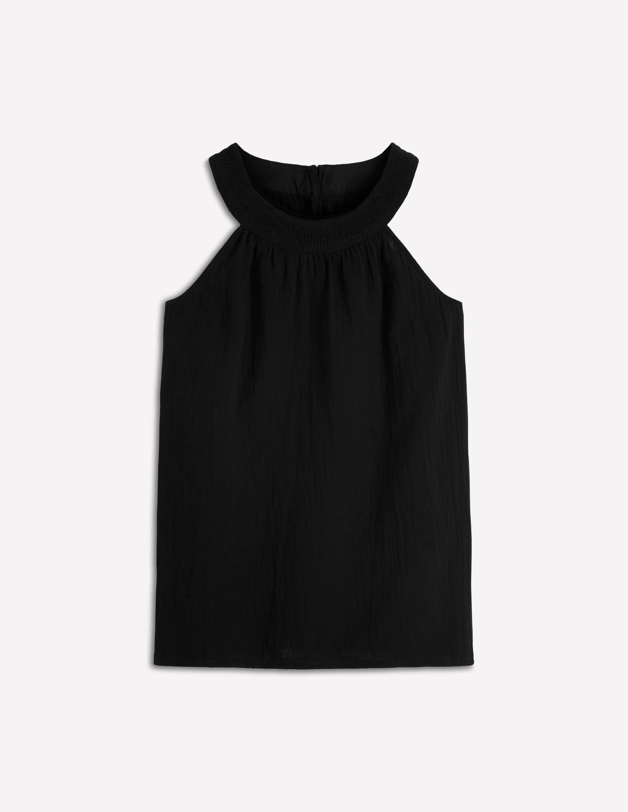 Halter-Neck Double Cloth Top-Black - 1
