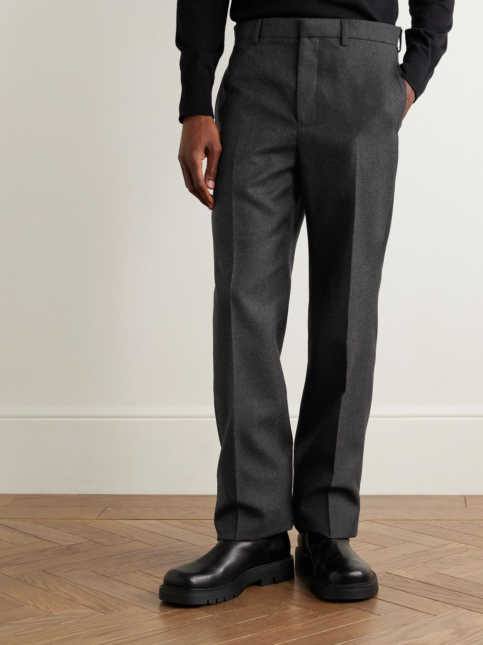 Slim-Fit Straight-Leg Wool-Twill Trousers Gray - 3