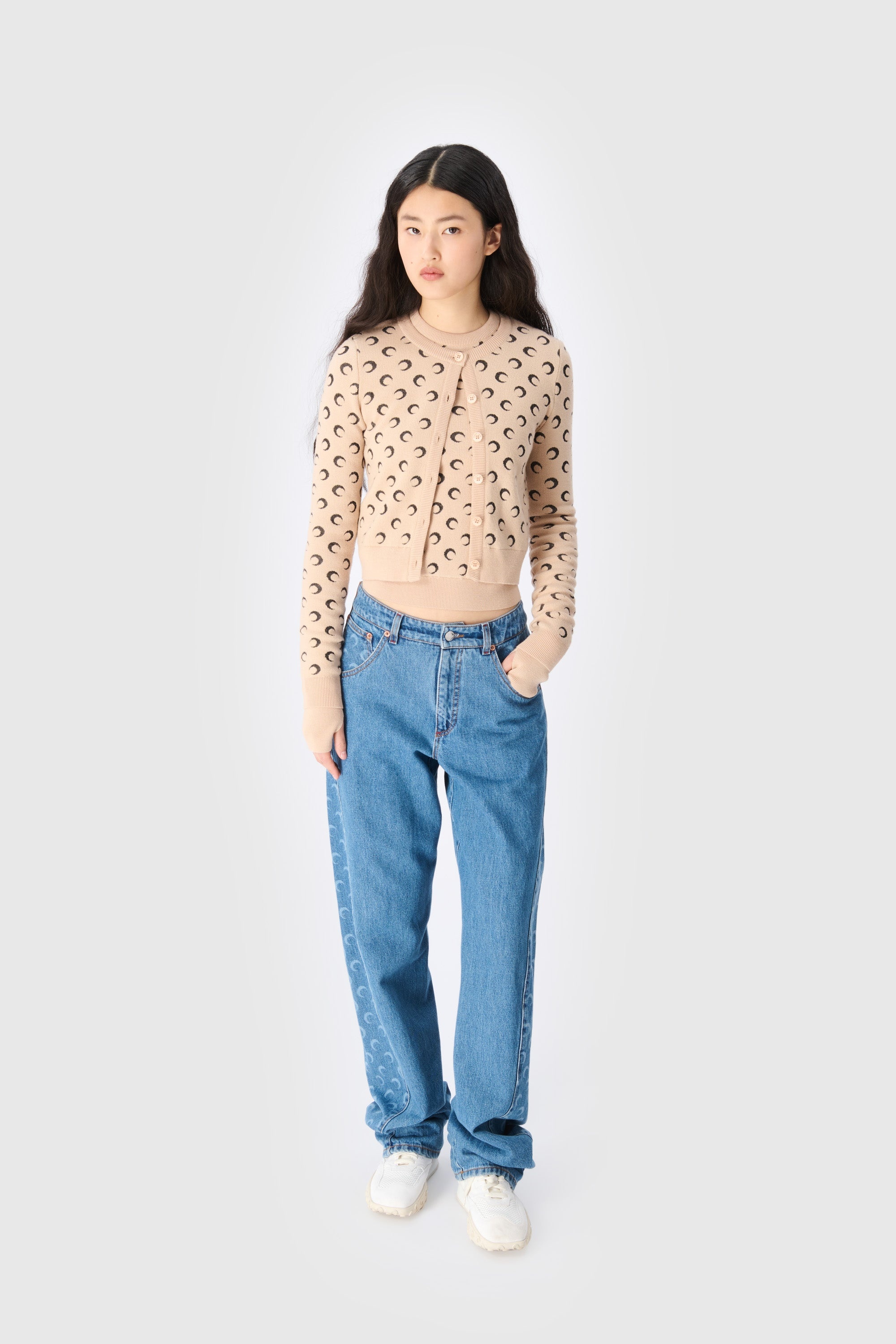Moon Jacquard Knit Fitted Cardigan - 2