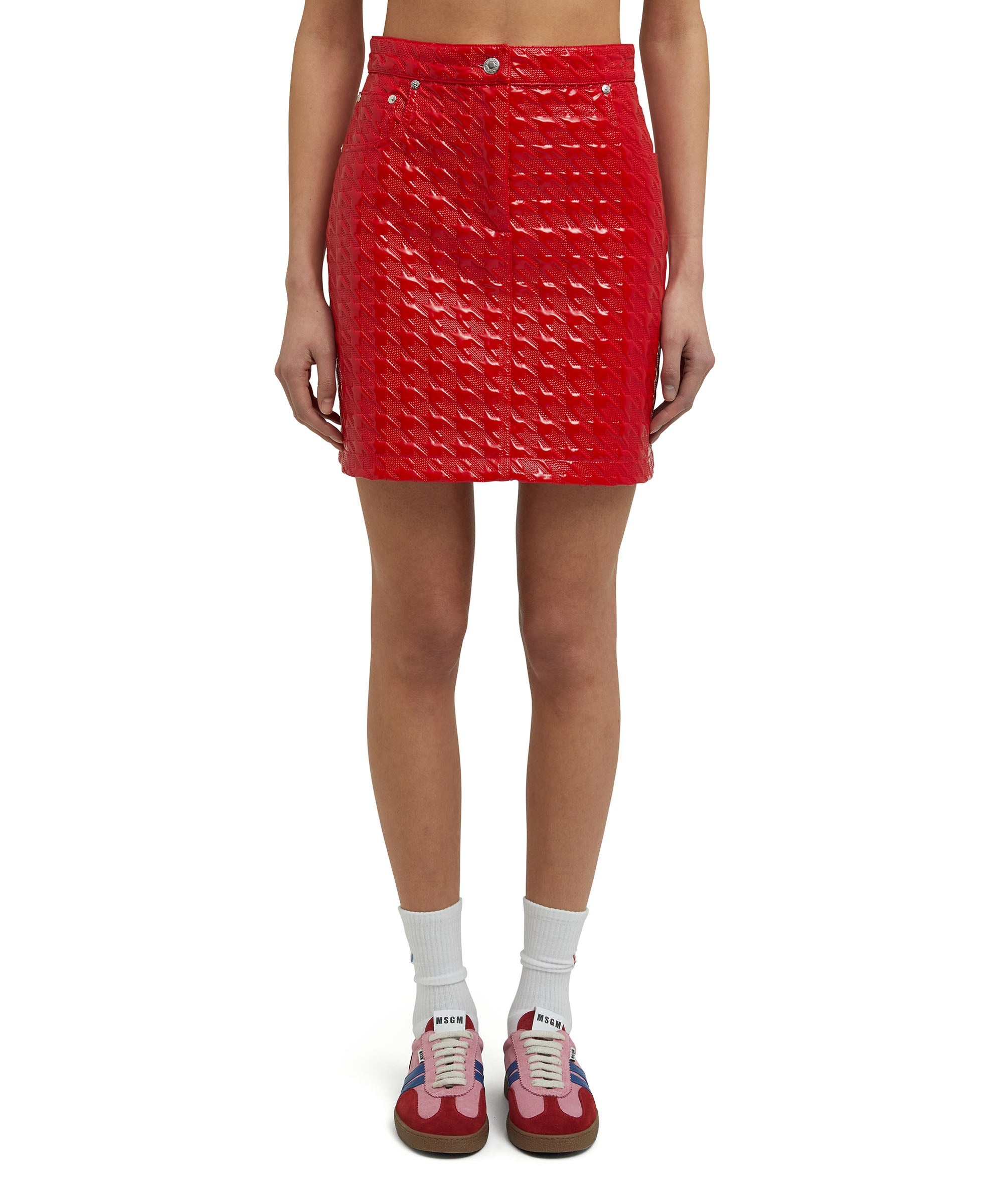 Mini skirt with "Embossed Pied de Poule Vinyl" print - 2