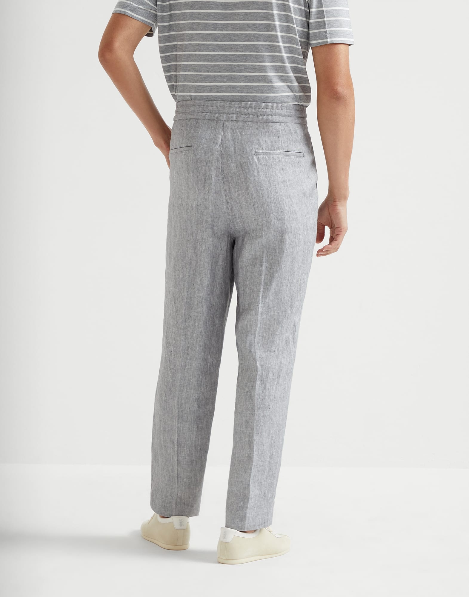 Linen chevron leisure fit trousers with drawstring and double pleats - 2