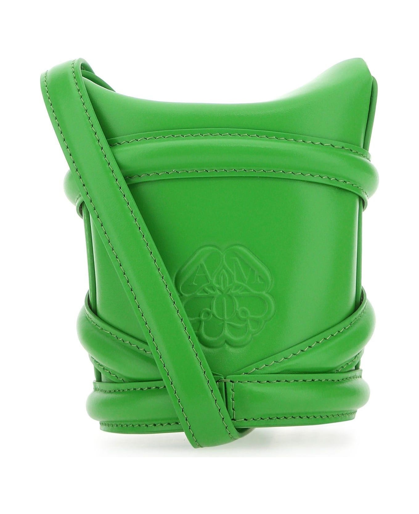 Grass Green Leather Mini The Curve Bucket Bag - 3