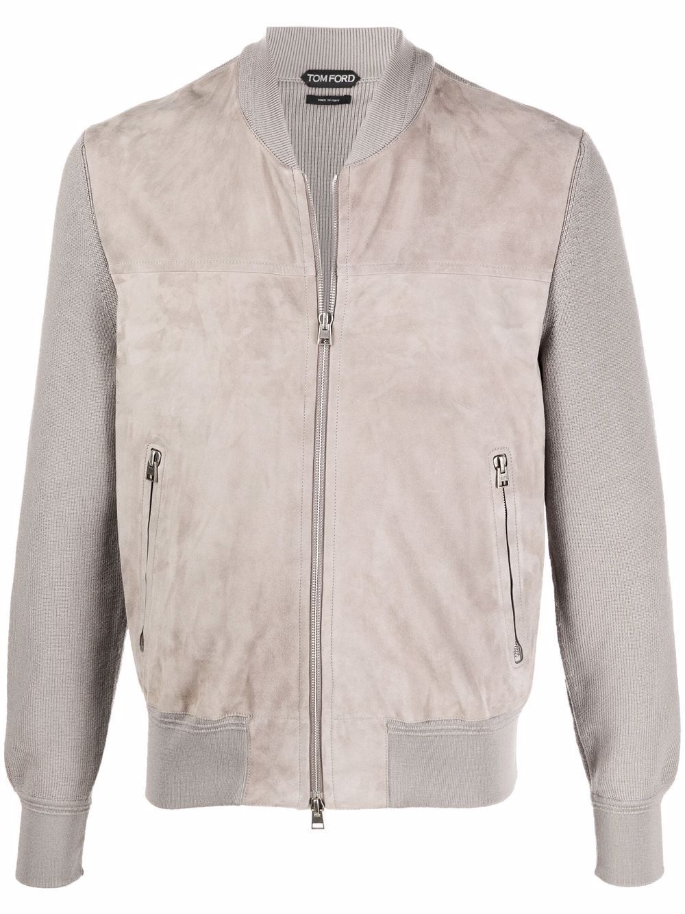 panelled rib-trimmed bomber jacket - 1