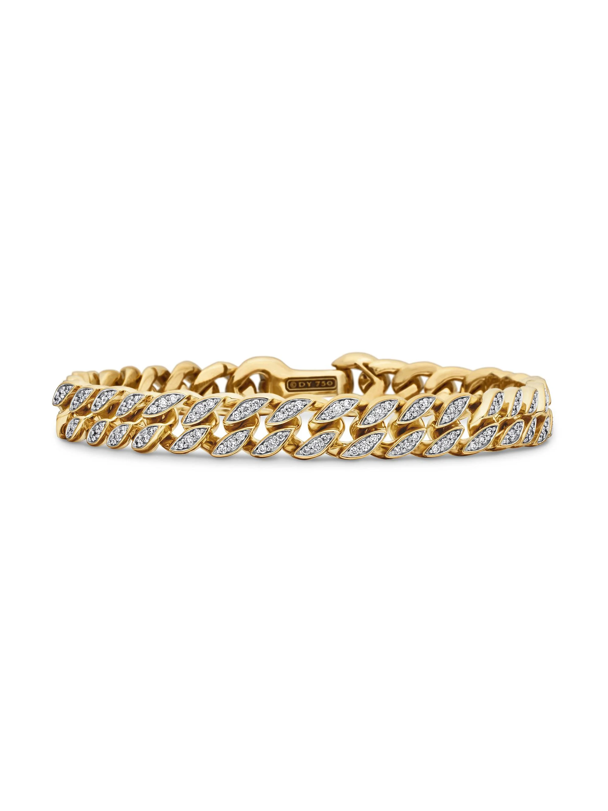 Men's Curb Chain Bracelet in 18K Yellow Gold - Diamond - 1