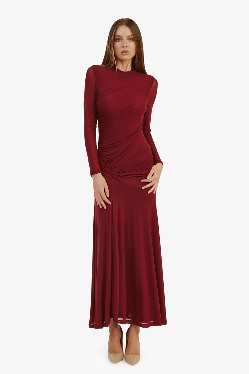 BARDOT Liyana Ruched Mesh In Berry outlook