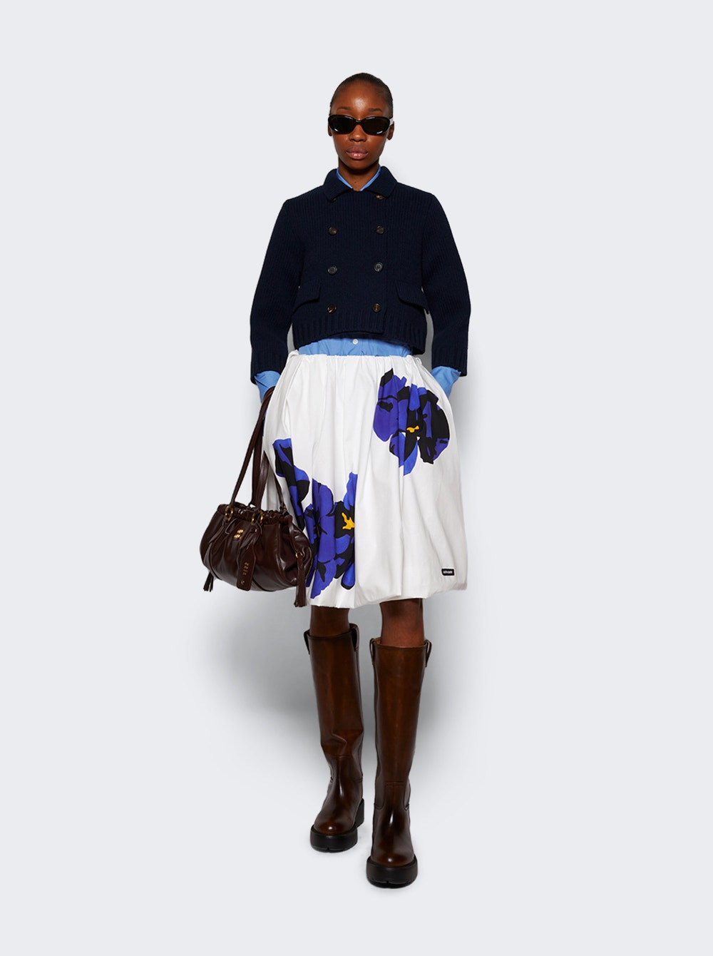 Floral Poplin And Jersey Skirt White And Violet Blue - 2