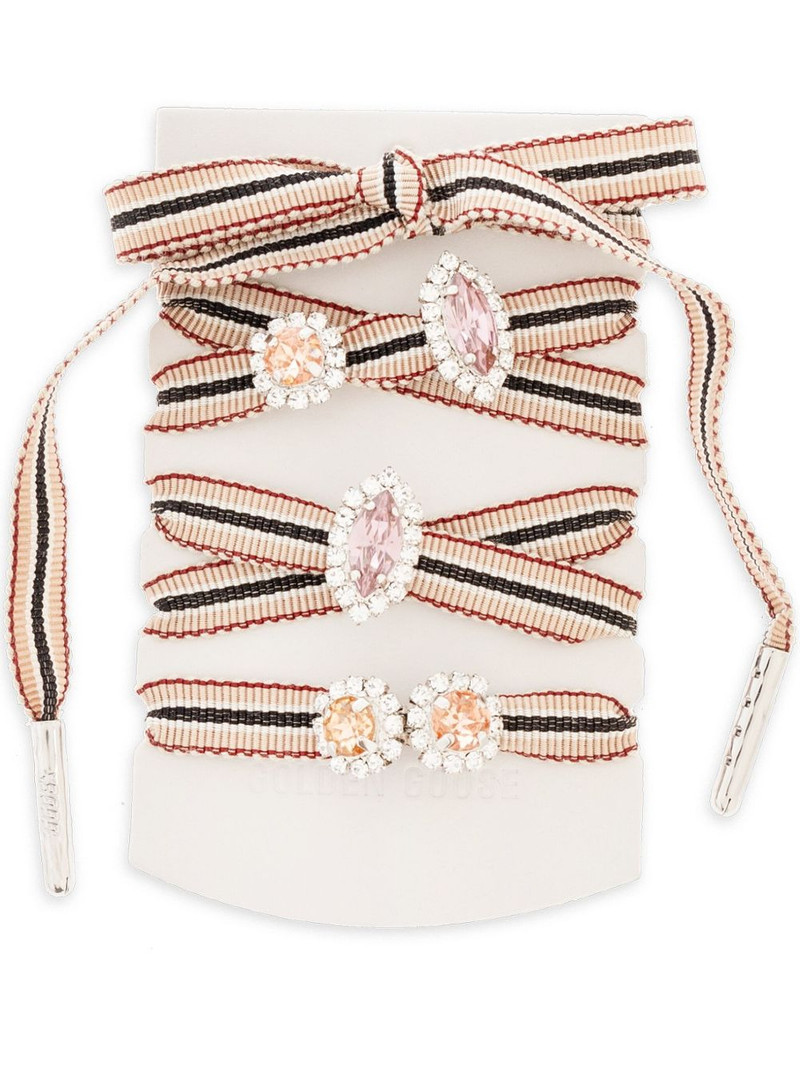 striped-pattern crystal-appliqué shoelaces 1