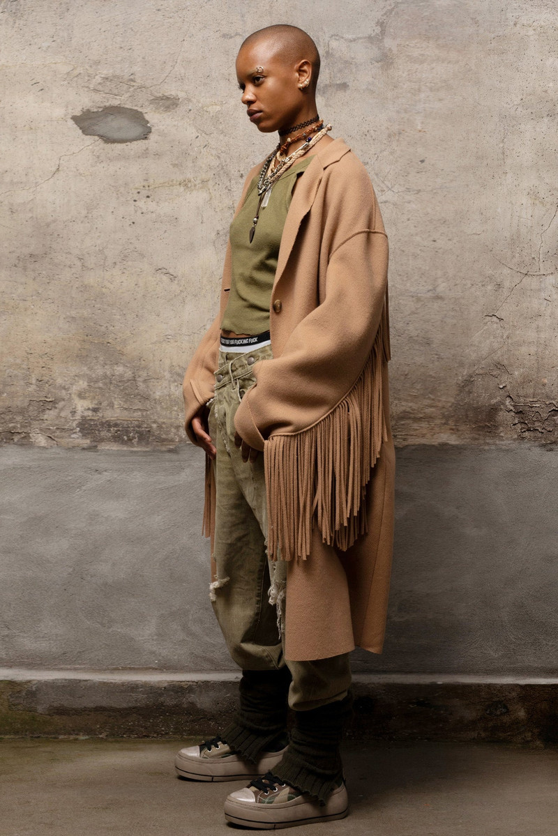 R13 Fringe Raw Cut Coat - Camel | R13 outlook