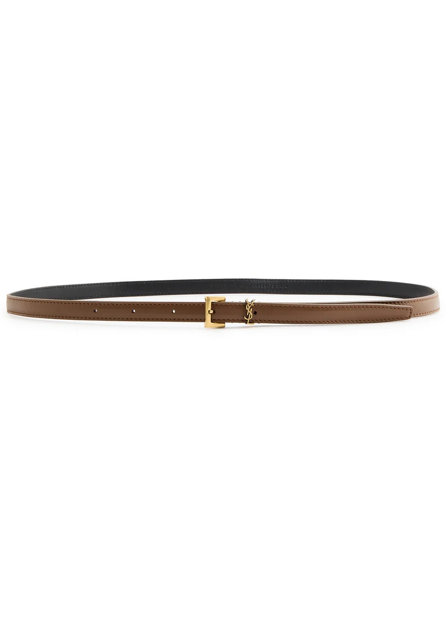 Saint Laurent Cassandre Extra Thin Logo Leather Belt - 1