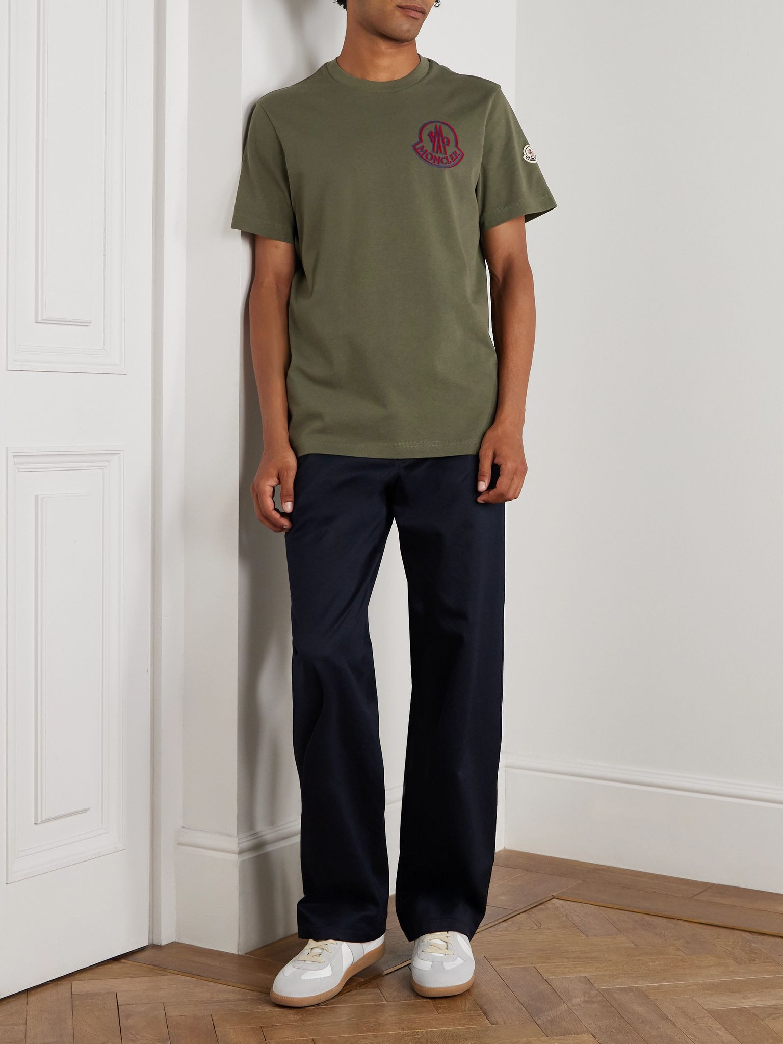 Logo-Flocked Appliquéd Cotton-Jersey T-Shirt Green - 2