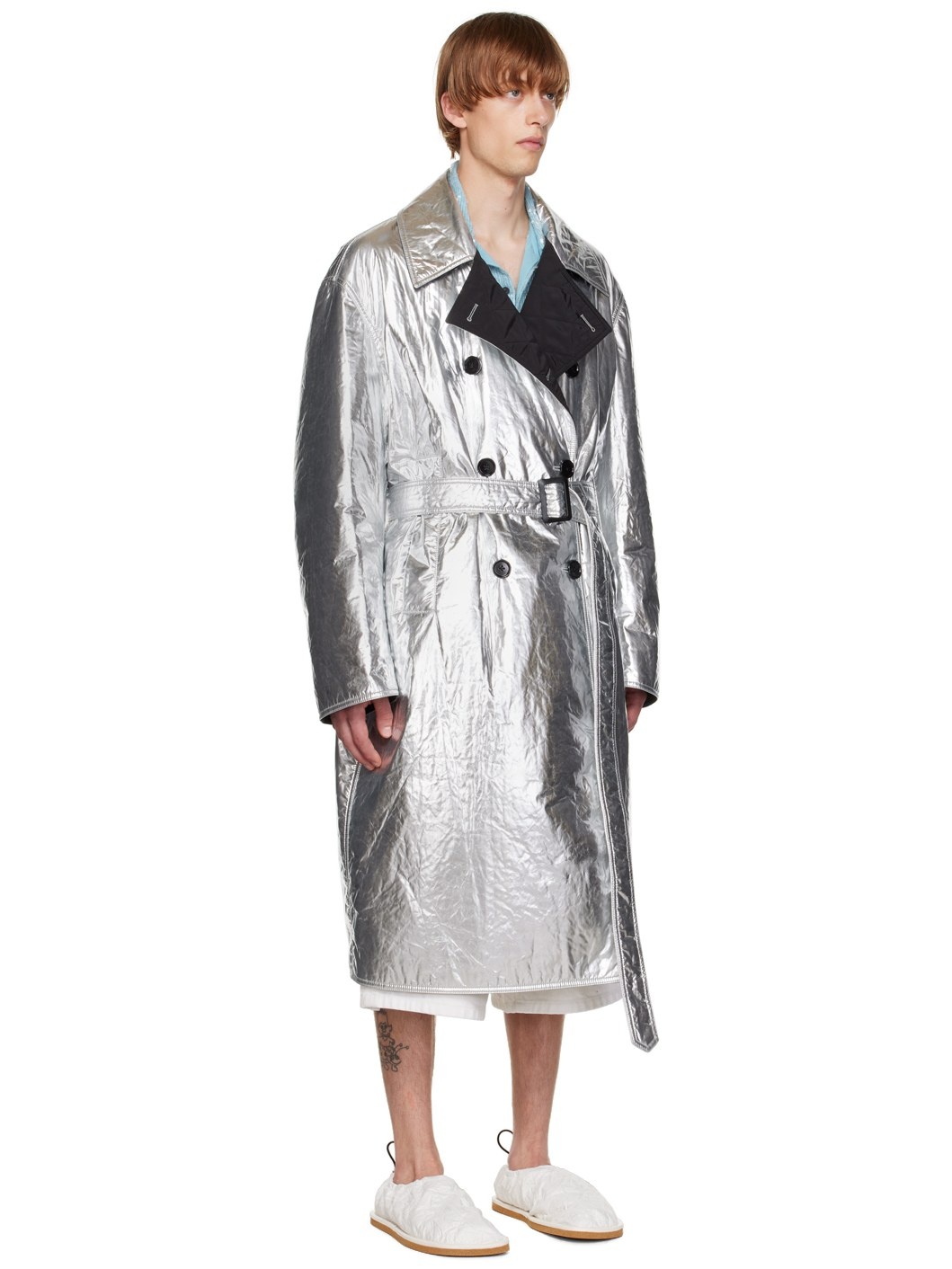 Silver Double-Breasted Reversible Coat - 2