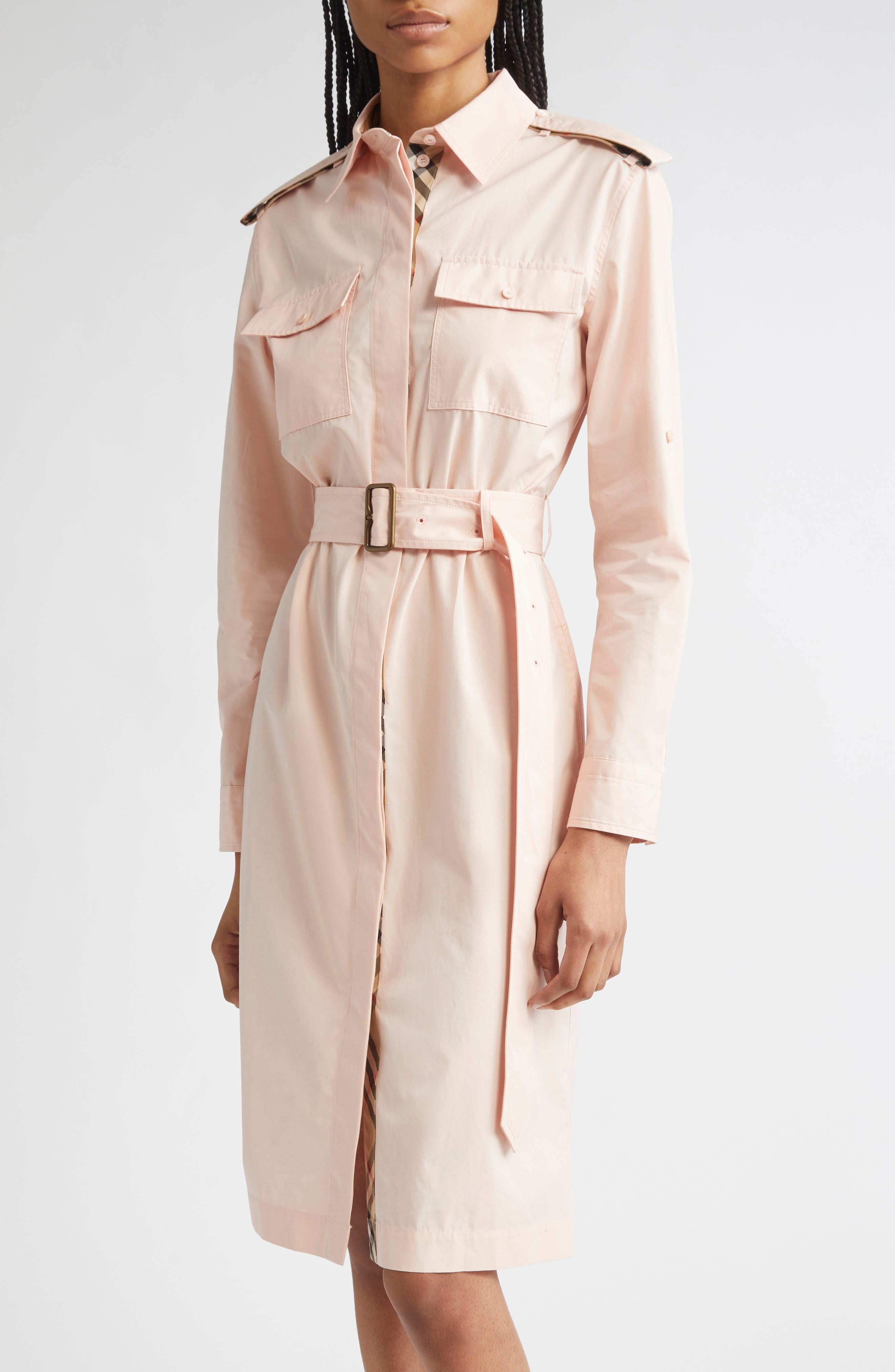 burberry Long Sleeve Cotton Poplin Belted Shirtdres in Flora at Nordstrom - 3