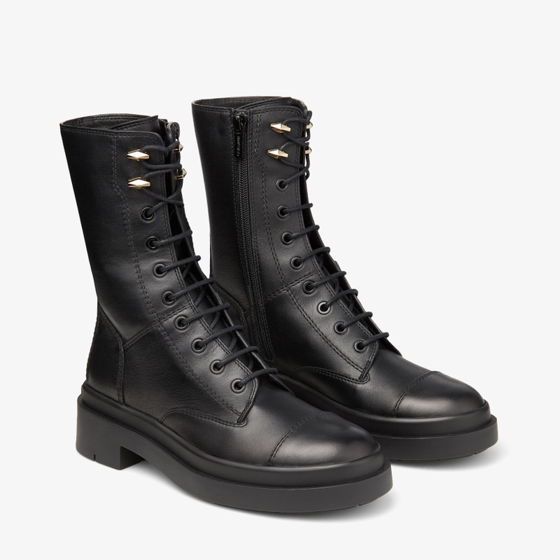 Nari Flat Black Leather Boots with Chain 3