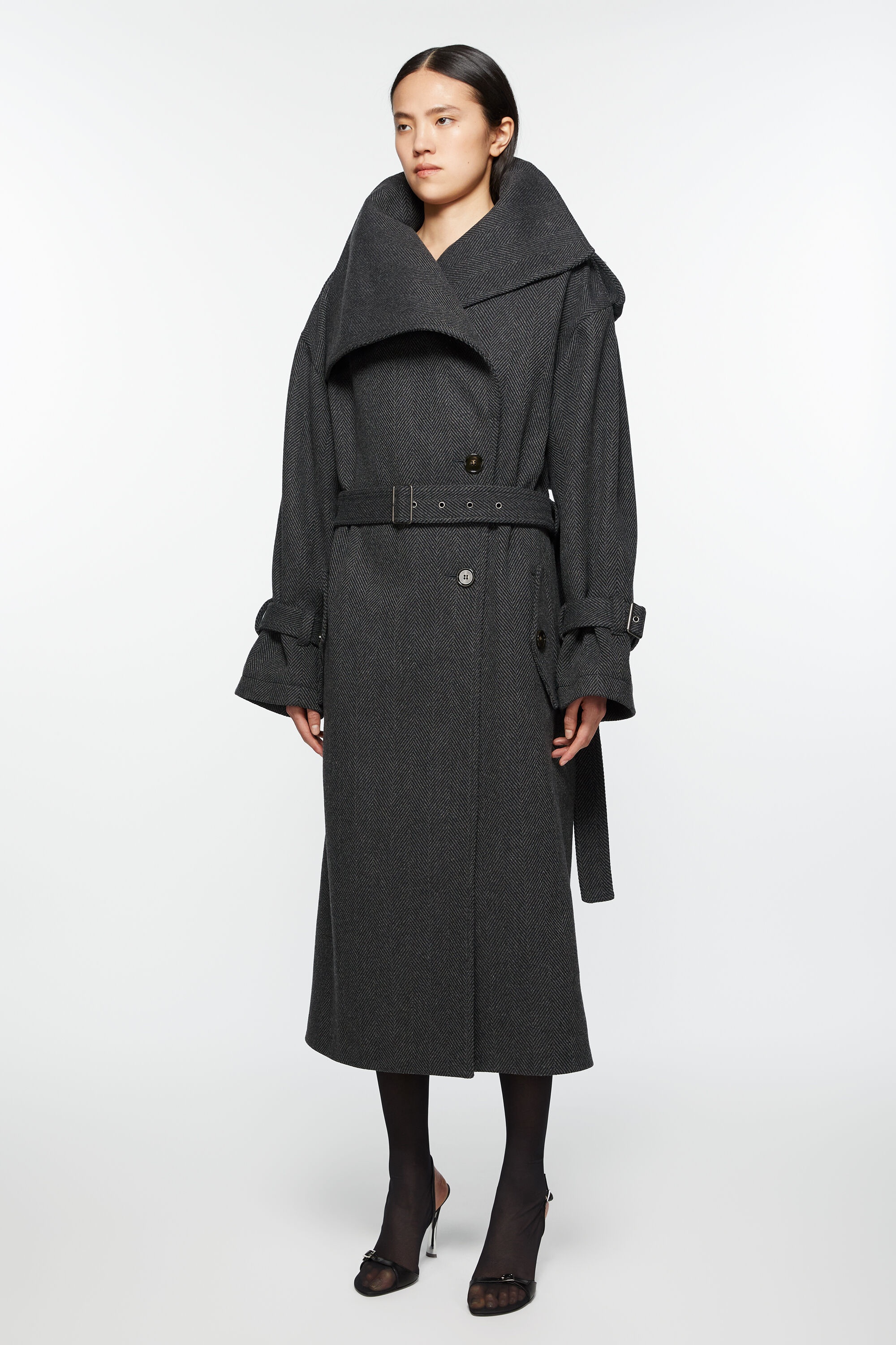 Belted coat - Grey/black - 3