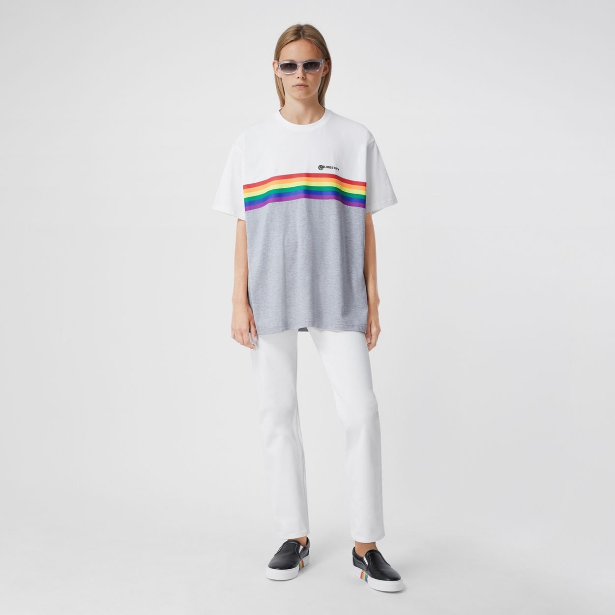 Rainbow Stripe Print Cotton T-shirt – Unisex - 1