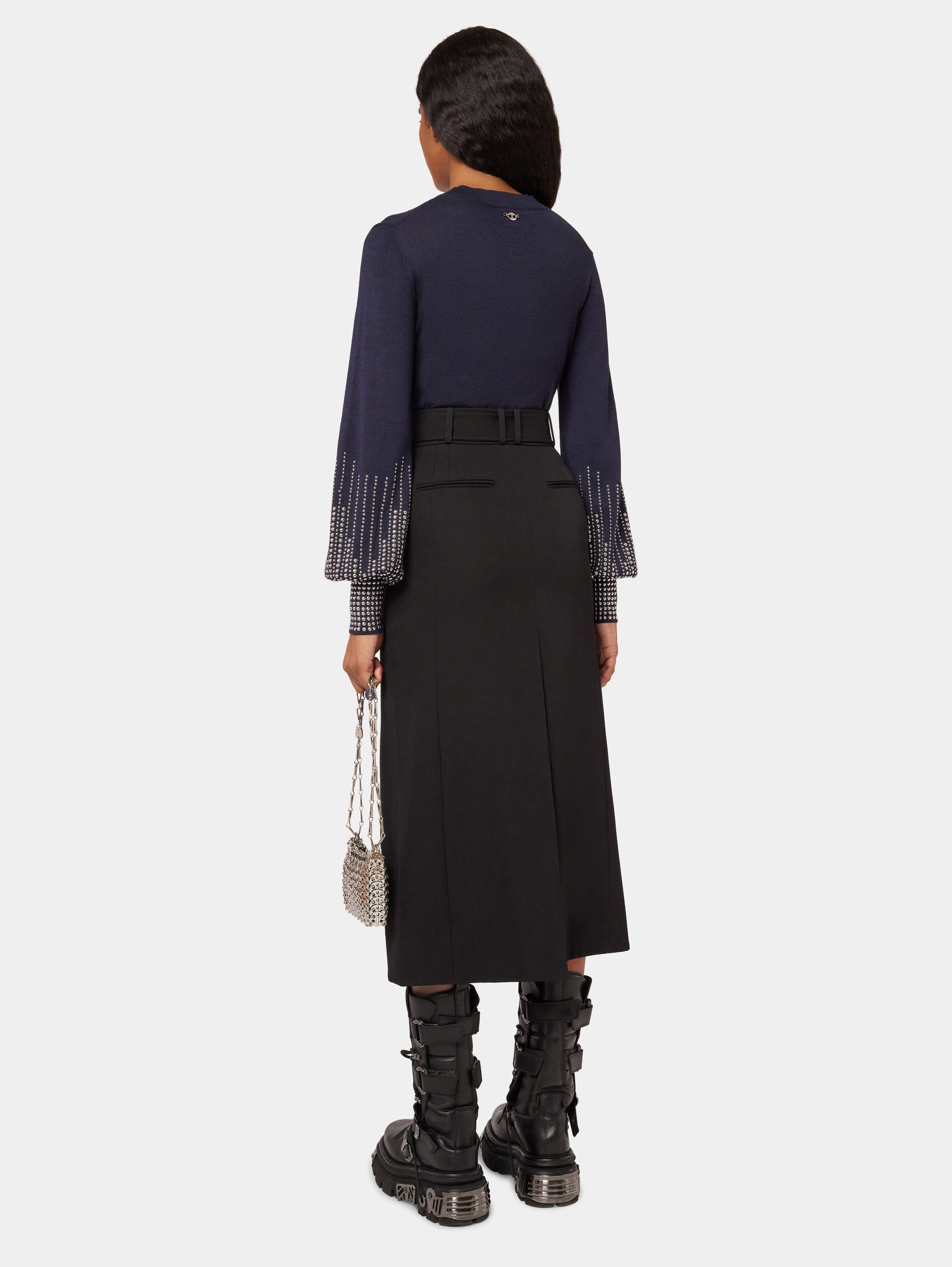 NAVY STUD-CUFFS WOOL JUMPER - 5