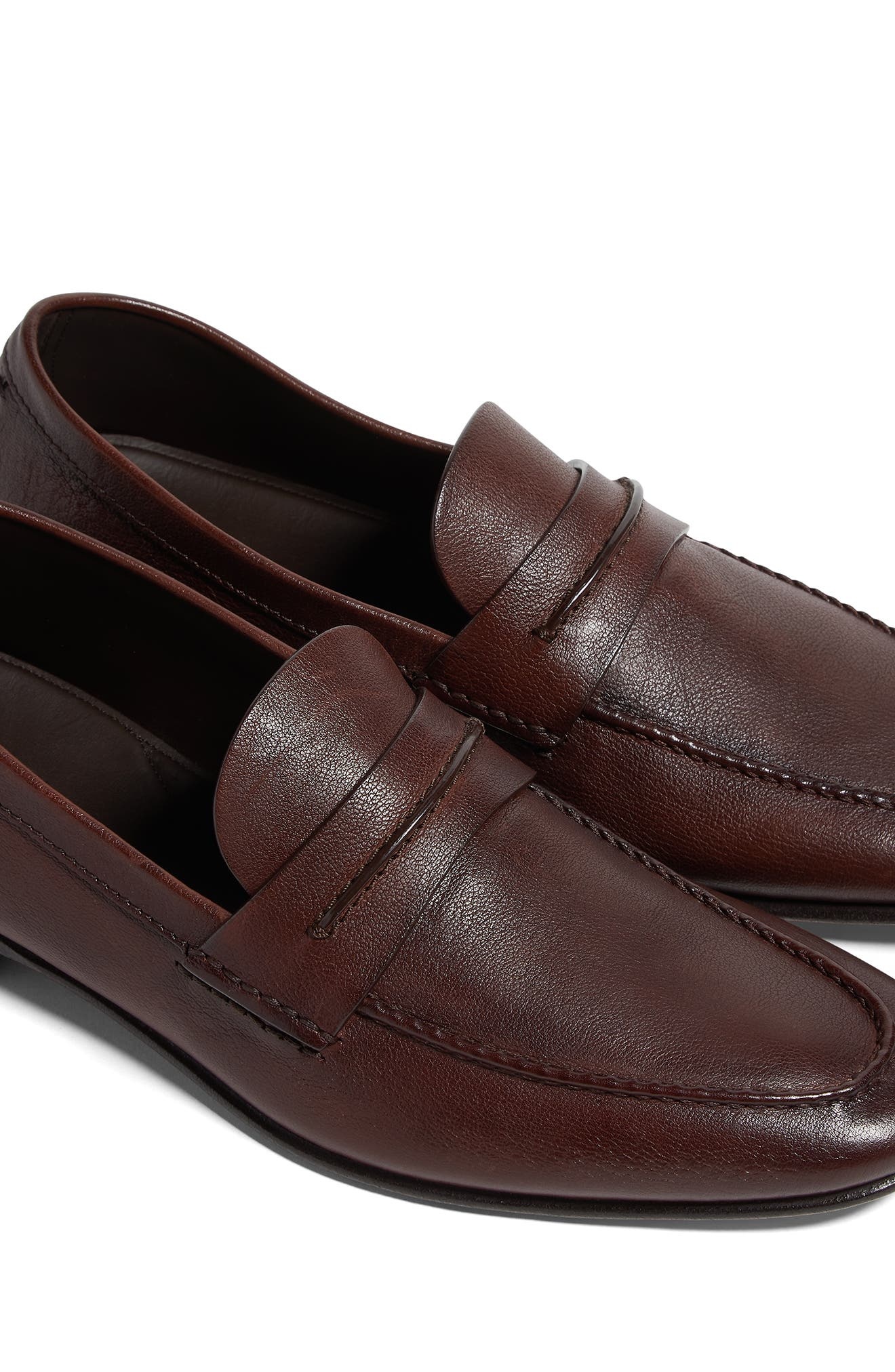 ZEGNA Light Brown Natural Grain Leather Loafer in Medium Brown Solid at Nordstrom - 4