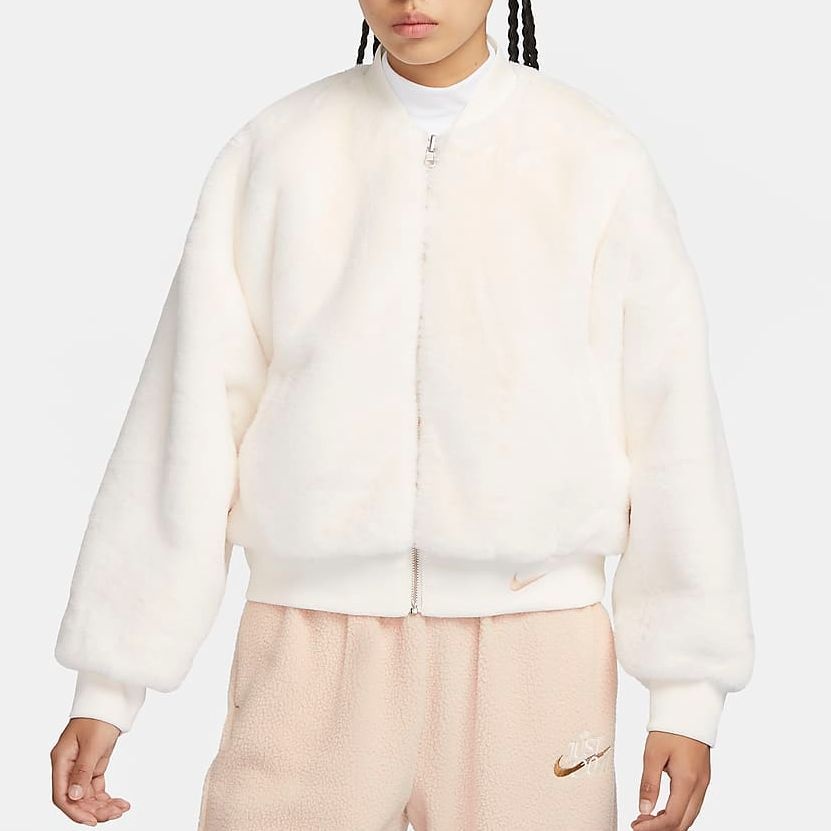 (WMNS) Nike sportswea Reversible Faux Fur Bomber Jacket 'Sail Sand' FB8693-133 - 2