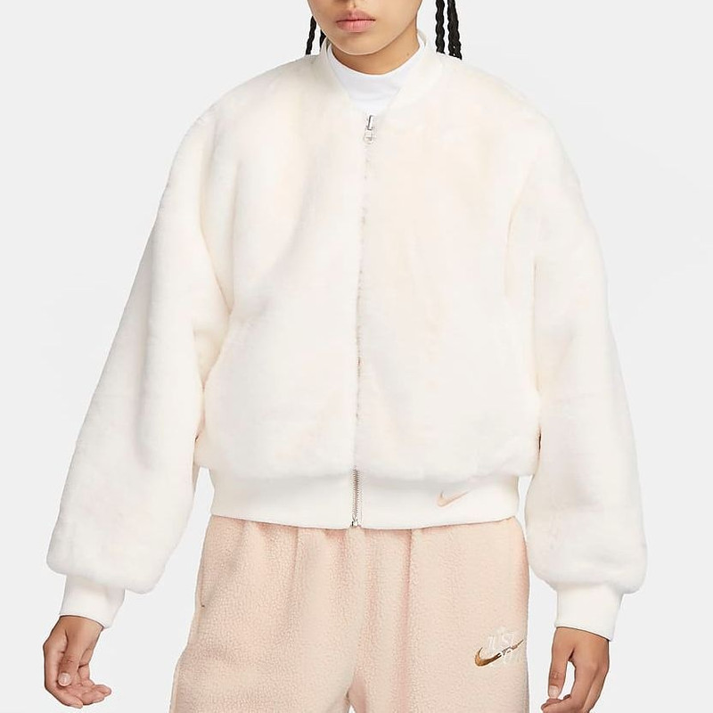 Nike (WMNS) Nike sportswea Reversible Faux Fur Bomber Jacket 'Sail Sand' FB8693-133 outlook