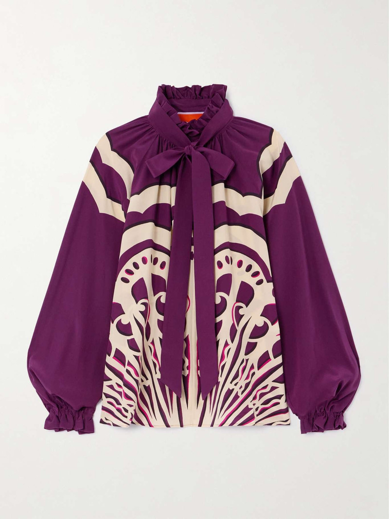Cerere tie-detailed printed silk crepe de chine blouse 1