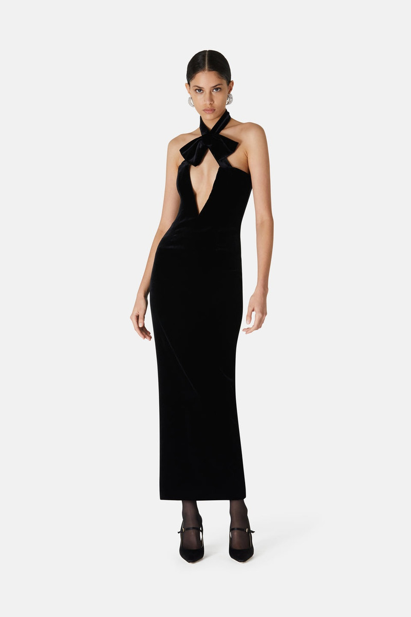 VELVET BUSTIER EVENING DRESS WITH BOW 4