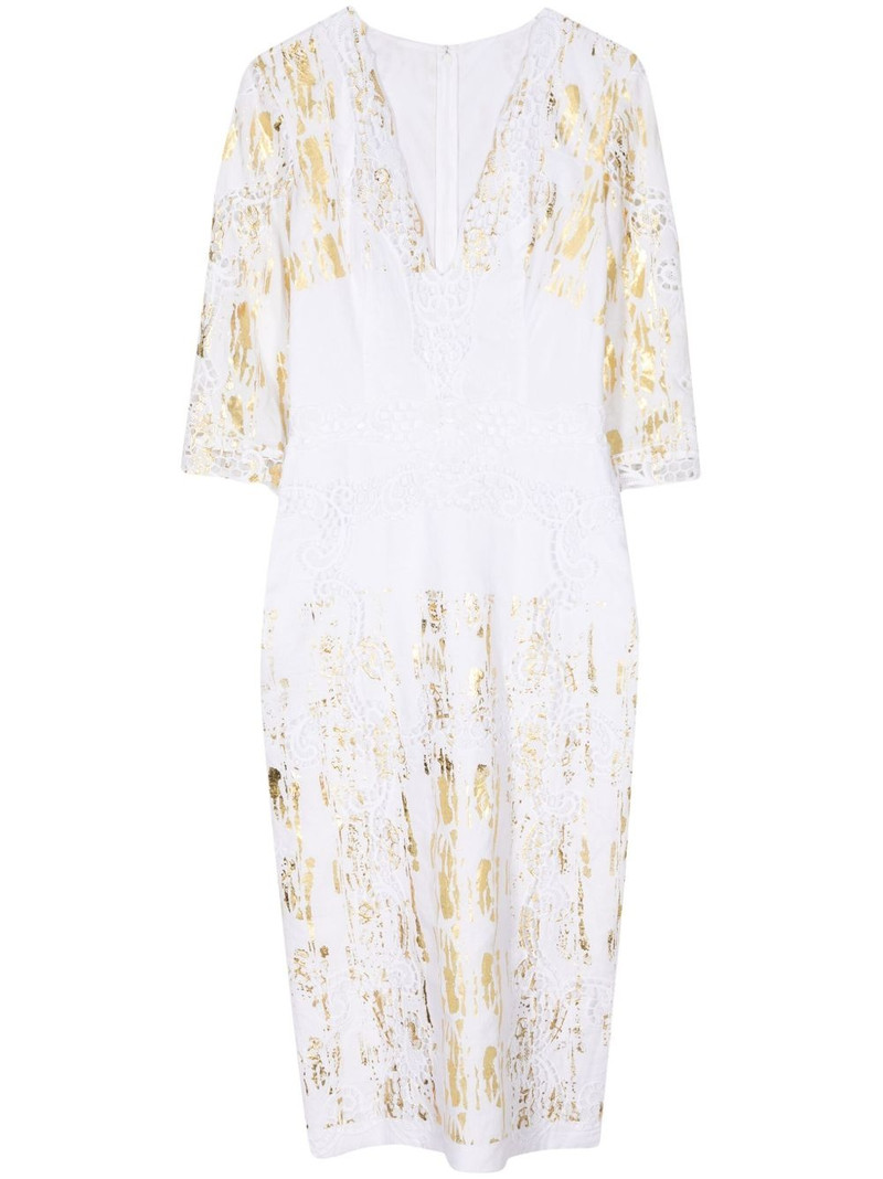 foil-print V-neck linen dress 1