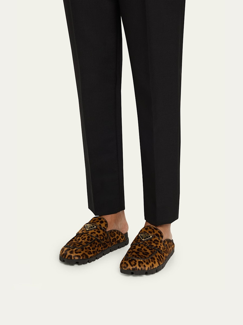 Prada Leopard Calf Hair Triangle Logo Mules outlook