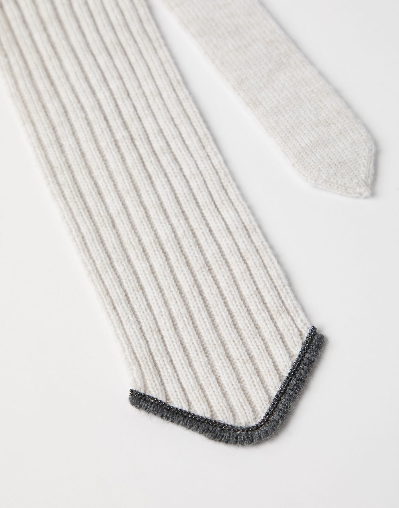 Brunello Cucinelli Virgin wool, cashmere and silk rib knit tie with monili outlook