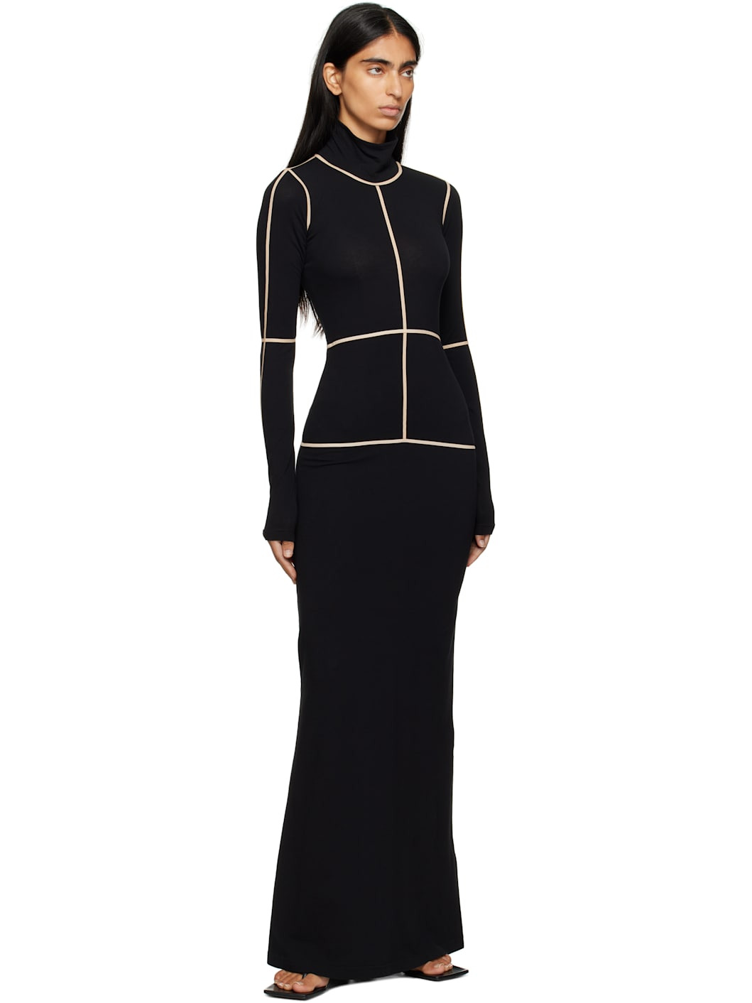 Black Taped Seam Maxi Dress - 4