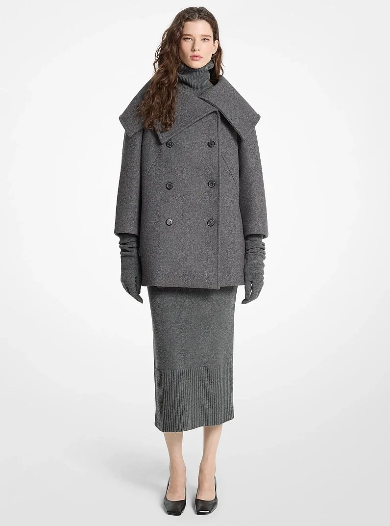 Wool Melton Portrait Collar Peacoat - 1