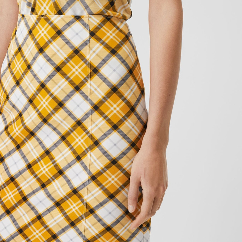 Check Print Stretch Jersey Pencil Skirt 3